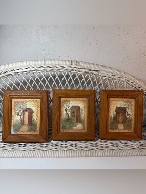 3 Vintage Framed Outhouse Prints by Anna Scott Behind the House & Down the Lane